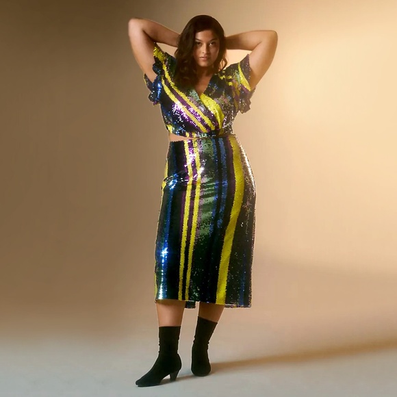 Rdalamal | Striped Sequined Midi Skirt | NWT - Picture 4 of 6